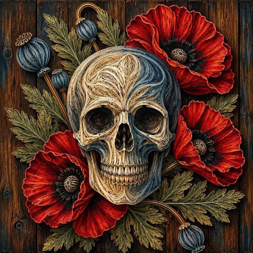 8 X 8 Black Framed Quilling Skull 11 Af